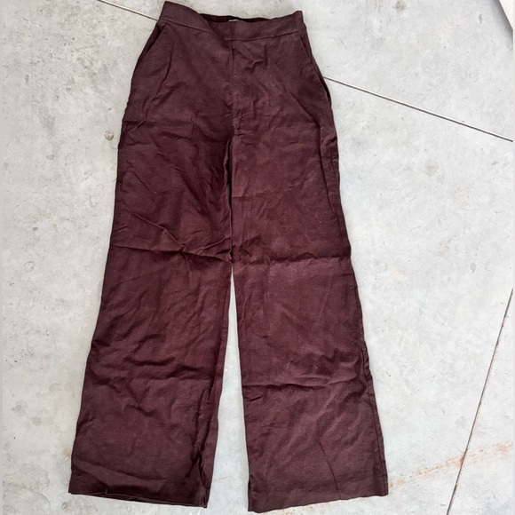 Express Pants - Express Dark Brown Wide Leg Super High Rise Linen Blend Pants Size XS